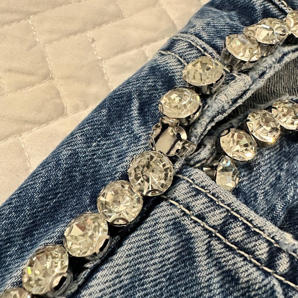 Zara Mid Waist Bejeweled Cut Straight Leg Jeans - Picture 5 of 5